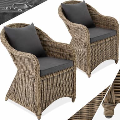 2 polyrattan havestole i aluminium + hynder - natur