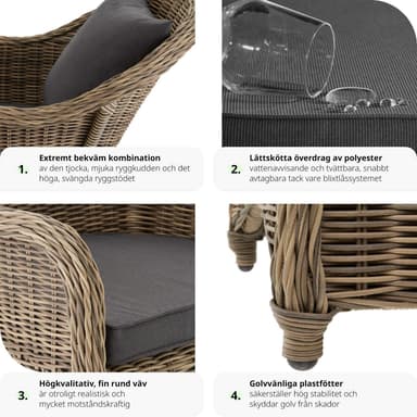 2 polyrattan havestole i aluminium + hynder - natur