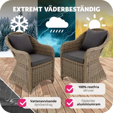 2 polyrattan havestole i aluminium + hynder - natur