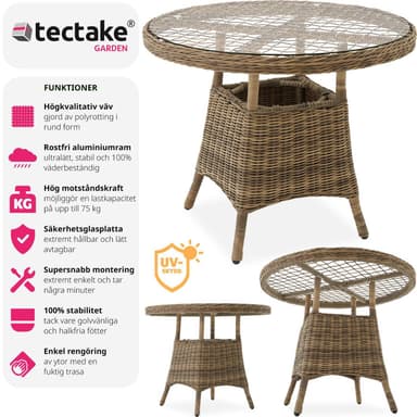 Havebord polyrattan 91x73,5cm - natur