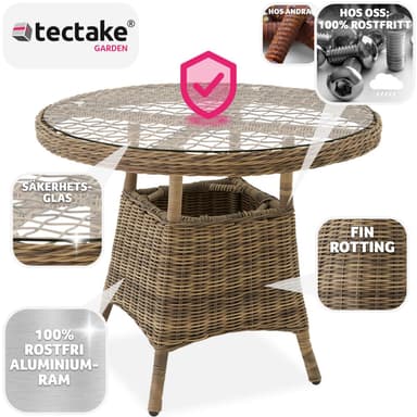 Havebord polyrattan 91x73,5cm - natur