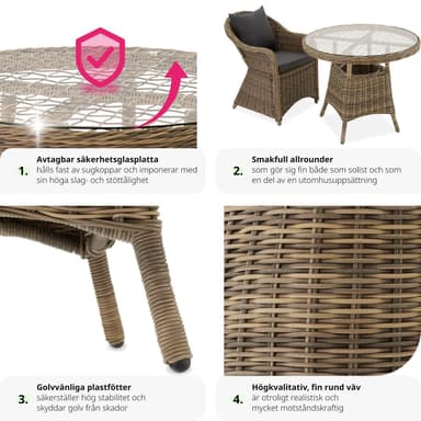 Havebord polyrattan 91x73,5cm - natur