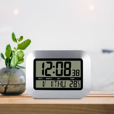 Indendørs digitalt termometer Hygrometer Ur funktion Sølv