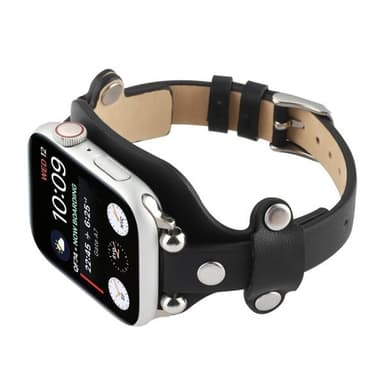 Läderarband till  Apple Watch Series 7 45mm, 6 / SE / 5 / 4 44mm, 3 / 2 / 1 42mm - Svart
