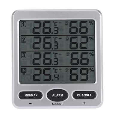 Digitalt termometer / hygrometer med 3 fjernsensorer hvid