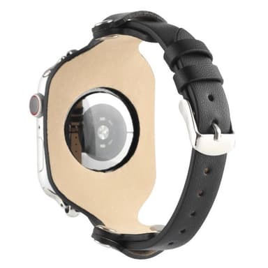 Läderarband till  Apple Watch Series 7 45mm, 6 / SE / 5 / 4 44mm, 3 / 2 / 1 42mm - Svart