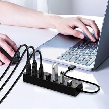 USB splitter USB 2.0 hub 480 Mbps 7-ports individuelle LED tænd/sluk-kontakter