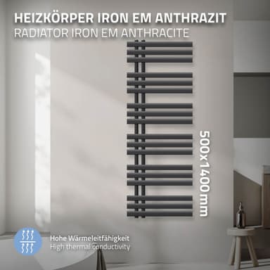 Håndklædejern EM model håndklædekøler antracit 500x 1400 mm