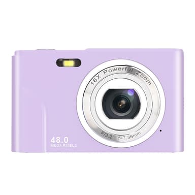 Digitalkamera med 48 MP, HD 1080p, 16x zoom, hukommelseskort Lilla