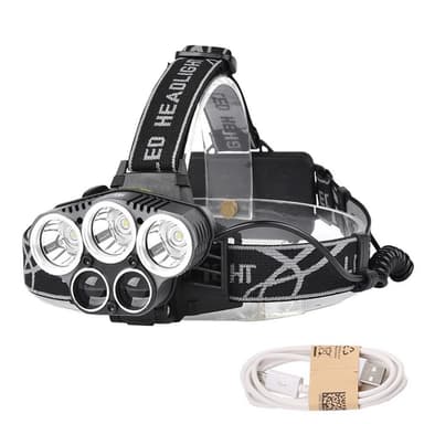 3T6 2XPE 5-LED Forlygte Lommelygte 5000 Lumen Super Bright USB Hovedlommelygte Hvid LED Spotlight