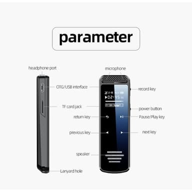 32 GB støjreduktion Lydoptager Dual-Mic HD Stemmeaktiveret