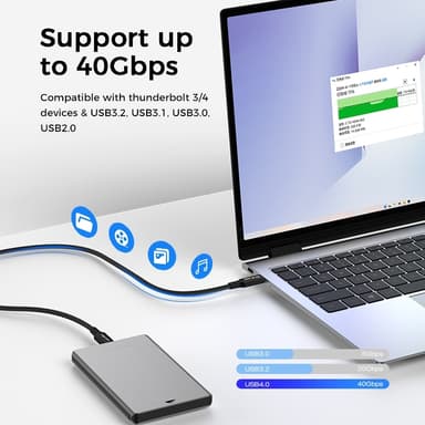 NÖRDIC 1m USB4 USB-C til C nylonflettet kabel PD3.1 240W 40G 8K60Hz 4K144Hz sort