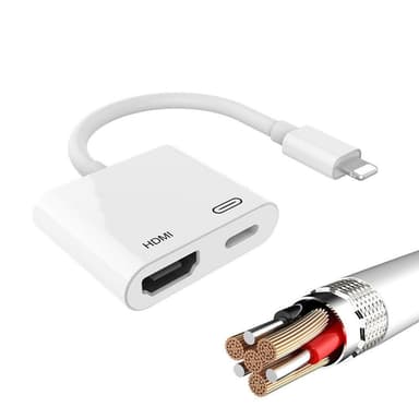 NÖRDIC Lightning adapter til 1xHDMI og 1x Lightning White 10cm kabel, 1080p opløsning
