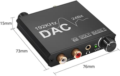 NÖRDIC DAC digital til analog konverter 192 kHz digital Toslink og Coaxial til analog L / R og 3,5 mm stereo med BASS og volumenkontrol