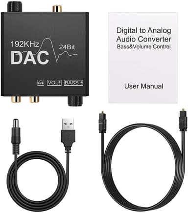 NÖRDIC DAC digital til analog konverter 192 kHz digital Toslink og Coaxial til analog L / R og 3,5 mm stereo med BASS og volumenkontrol