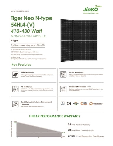 Jinko Solar Tiger Neo N 415W 1stk / Min ordre 10st