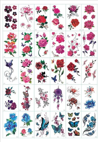 Midlertidige tatoveringer 30 ark blomster