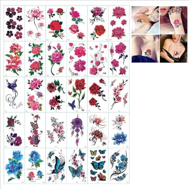 Midlertidige tatoveringer 30 ark blomster