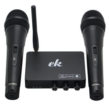 Karaokemaskine / karaokemixer med to trådløse mikrofoner og smart-tv-kompatibilitet