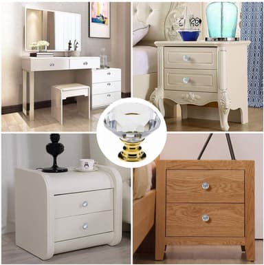 Diamantformede knopper i glas Transparent / Guld 8 stk