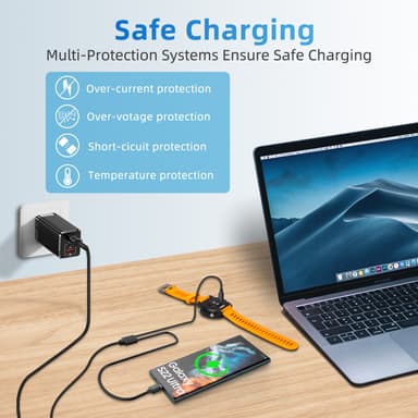 2-i-1 oplader til USB-C mobiltelefon og sportsur Sort