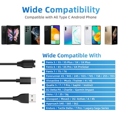 2-i-1 oplader til USB-C mobiltelefon og sportsur Sort