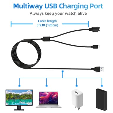 2-i-1 oplader til USB-C mobiltelefon og sportsur Sort