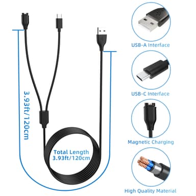 2-i-1 oplader til USB-C mobiltelefon og sportsur Sort