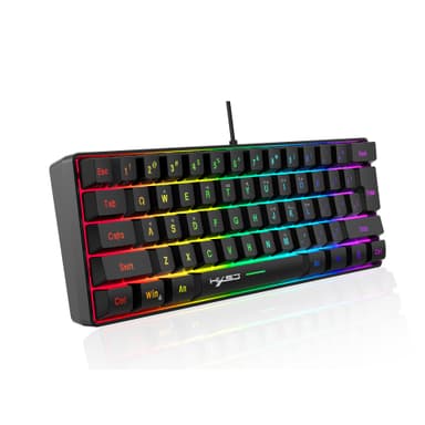 Bærbart kablet gaming-tastatur med RGB-baggrundsbelysning, 61 taster Sort