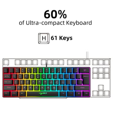 Bærbart kablet gaming-tastatur med RGB-baggrundsbelysning, 61 taster Sort