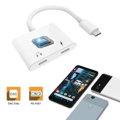 USB-C 2-i-1 adapter til høretelefoner og oplader