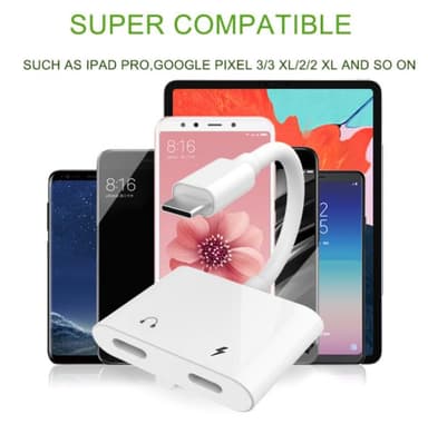 USB-C 2-i-1 adapter til høretelefoner og oplader