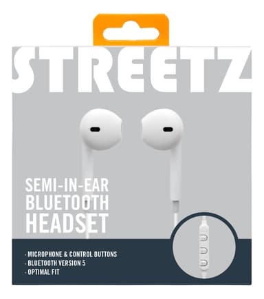 BT100 Semiinear BT headphones mic control buttons, white