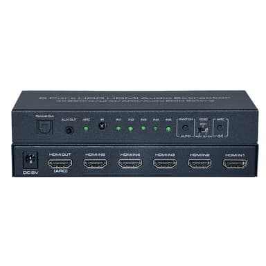 HDMI Switch 5 i 1 Out 4K 60Hz, HDMI Switcher med fjernbetjening, kompatibel med Xbox, PS 4/3 Sort