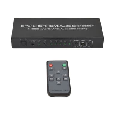 HDMI Switch 5 i 1 Out 4K 60Hz, HDMI Switcher med fjernbetjening, kompatibel med Xbox, PS 4/3 Sort