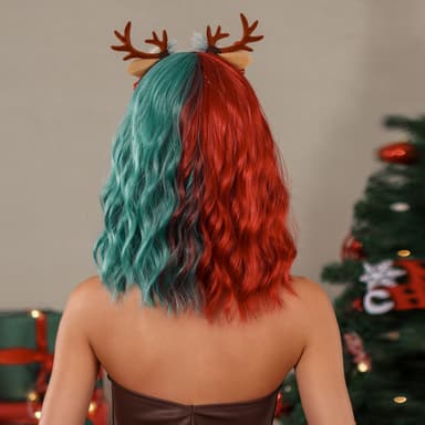 Julebølget skulderlangt krøllet hår med pandehår hår parykker MultiColor