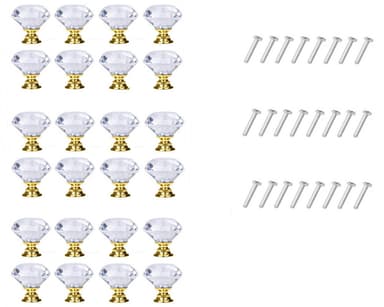 Diamantformede knopper i glas Transparent / Guld 8 stk