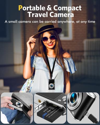 Digitalkamera 4K 48MP 16 x zoom webcam med 32GB TF-kort Sort