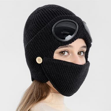 INF Strikket Beanie Hat med Goggles Mask Sort