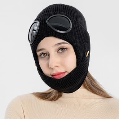 INF Strikket Beanie Hat med Goggles Mask Sort