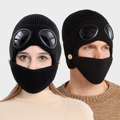 INF Strikket Beanie Hat med Goggles Mask Sort