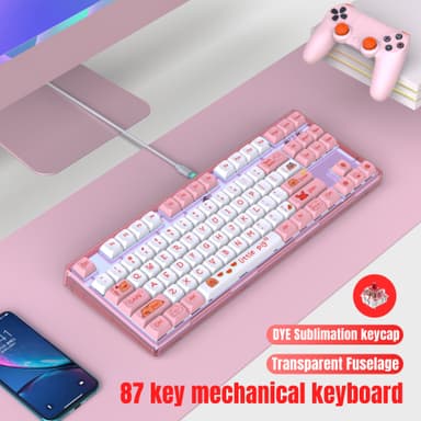 Kablet gaming-tastatur med 20 baggrundsbelyst, 87 taster, anti-ghosting, PBT-taster