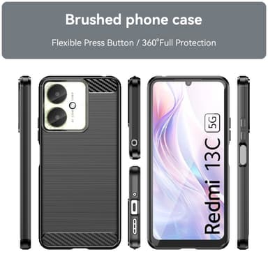 SKALO Xiaomi Redmi 13C 4G Armor Carbon Stødsikker TPU-cover - Sort