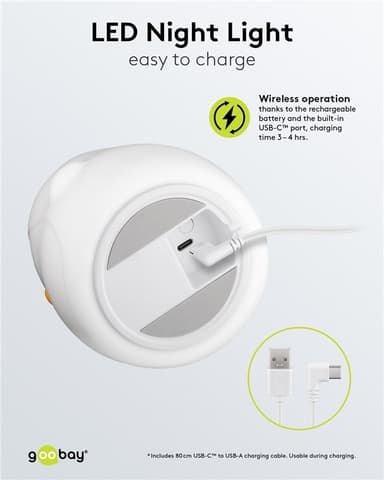 Goobay LED-vågelampe ""Pingvin"" varmt hvidt lys og 7 skiftende farver (RGB-lys), med 3 lystilstande, berøringssensor og Li-ion-batteri (3,7 V/1200 mAh), fremstillet af blød silikone