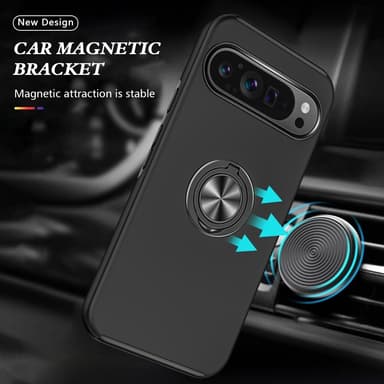 Til Google Pixel 9 / Pixel 9 Pro Fingerring Kickstand Hybrid Taske - Sort