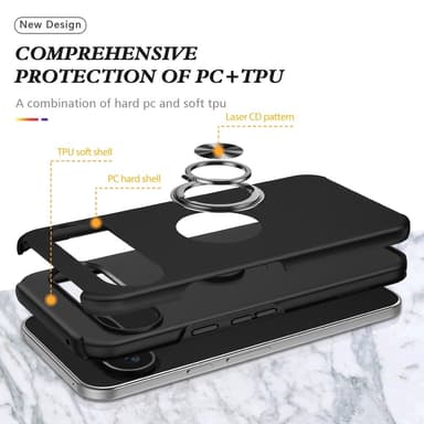 Til Google Pixel 9 / Pixel 9 Pro Fingerring Kickstand Hybrid Taske - Sort