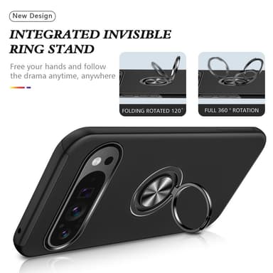 Til Google Pixel 9 / Pixel 9 Pro Fingerring Kickstand Hybrid Taske - Sort