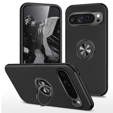Til Google Pixel 9 / Pixel 9 Pro Fingerring Kickstand Hybrid Taske - Sort