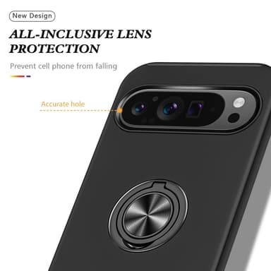 Til Google Pixel 9 / Pixel 9 Pro Fingerring Kickstand Hybrid Taske - Sort