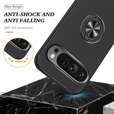 Til Google Pixel 9 / Pixel 9 Pro Fingerring Kickstand Hybrid Taske - Sort